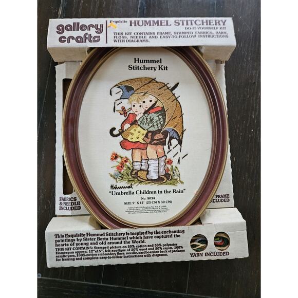 Vintage New GALLERY CRAFTS HUMMEL STITCHERY KIT Umbrella Children in Rain # 8034 - Picture 1 of 4